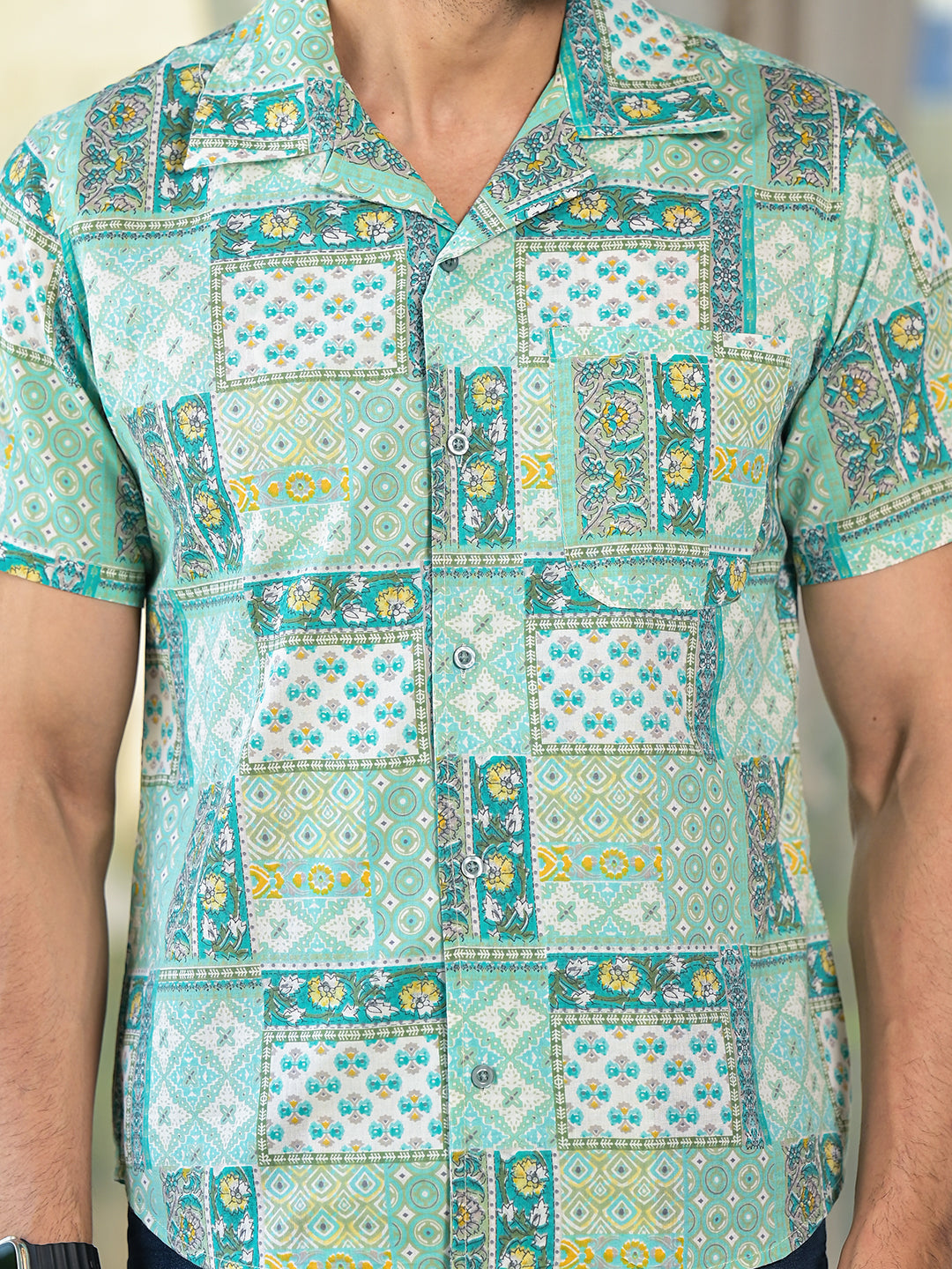 Blue patchwork printed Shirt - Elganza