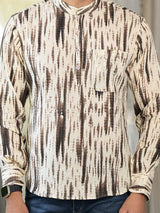 Cream & Grey Shibori print Kantha Shirt - Elganza
