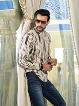 Cream & Grey Shibori print Kantha Shirt - Elganza