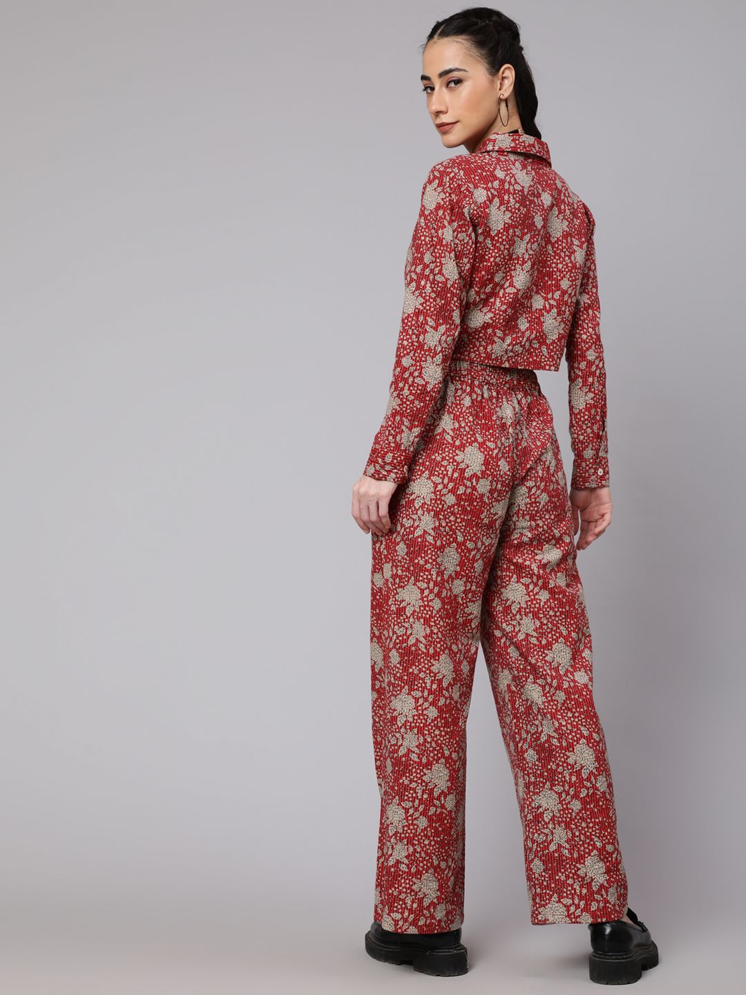 Maroon Floral Co Ord Set - Elganza