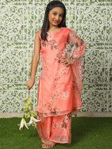Peach Floral Printed Kurta With Palazzo - Elganza
