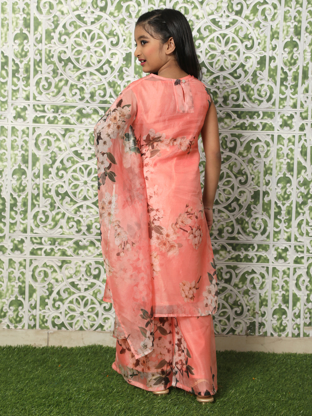 Peach Floral Printed Kurta With Palazzo - Elganza