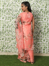 Peach Floral Printed Kurta With Palazzo - Elganza