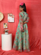 Green Floral Print Maxi Dress - Elganza