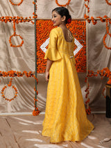 Yellow Checked Maxi Dress With Bag - Elganza