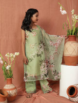 Green Floral Print Kurta With Palazzo - Elganza