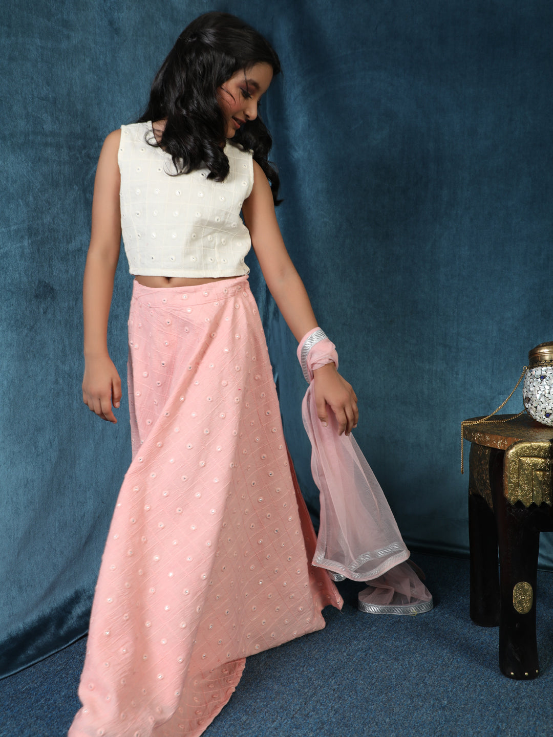 Pink Mirror Work Lehenga Choli With Dupatta - Elganza