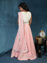 Pink Mirror Work Lehenga Choli With Dupatta - Elganza