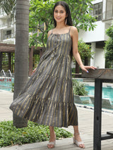 Grey Lurex Striped Tiered Dress - Elganza