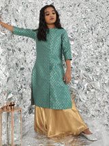 Blue Gold Brocade Design Kurta With Palazzo - Elganza