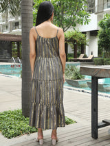 Grey Lurex Striped Tiered Dress - Elganza
