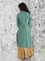Blue Gold Brocade Design Kurta With Palazzo - Elganza