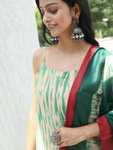 Cream Shibori Print Kurta Pant With Dupatta - Elganza