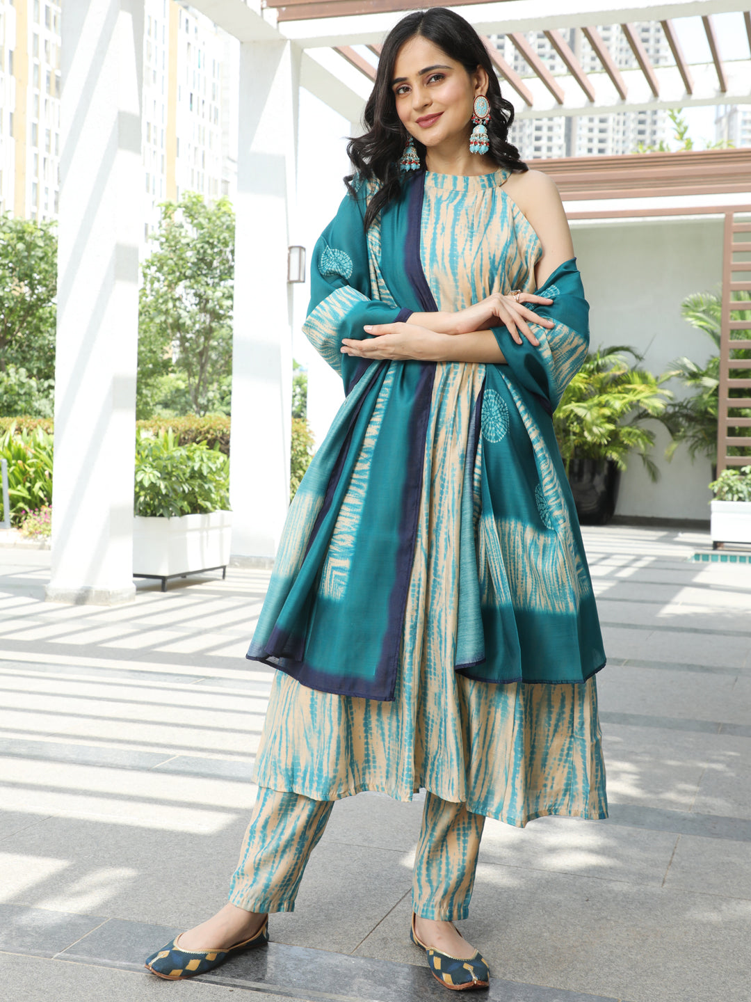 Cream Shibori Print Couple Combo Set - Elganza