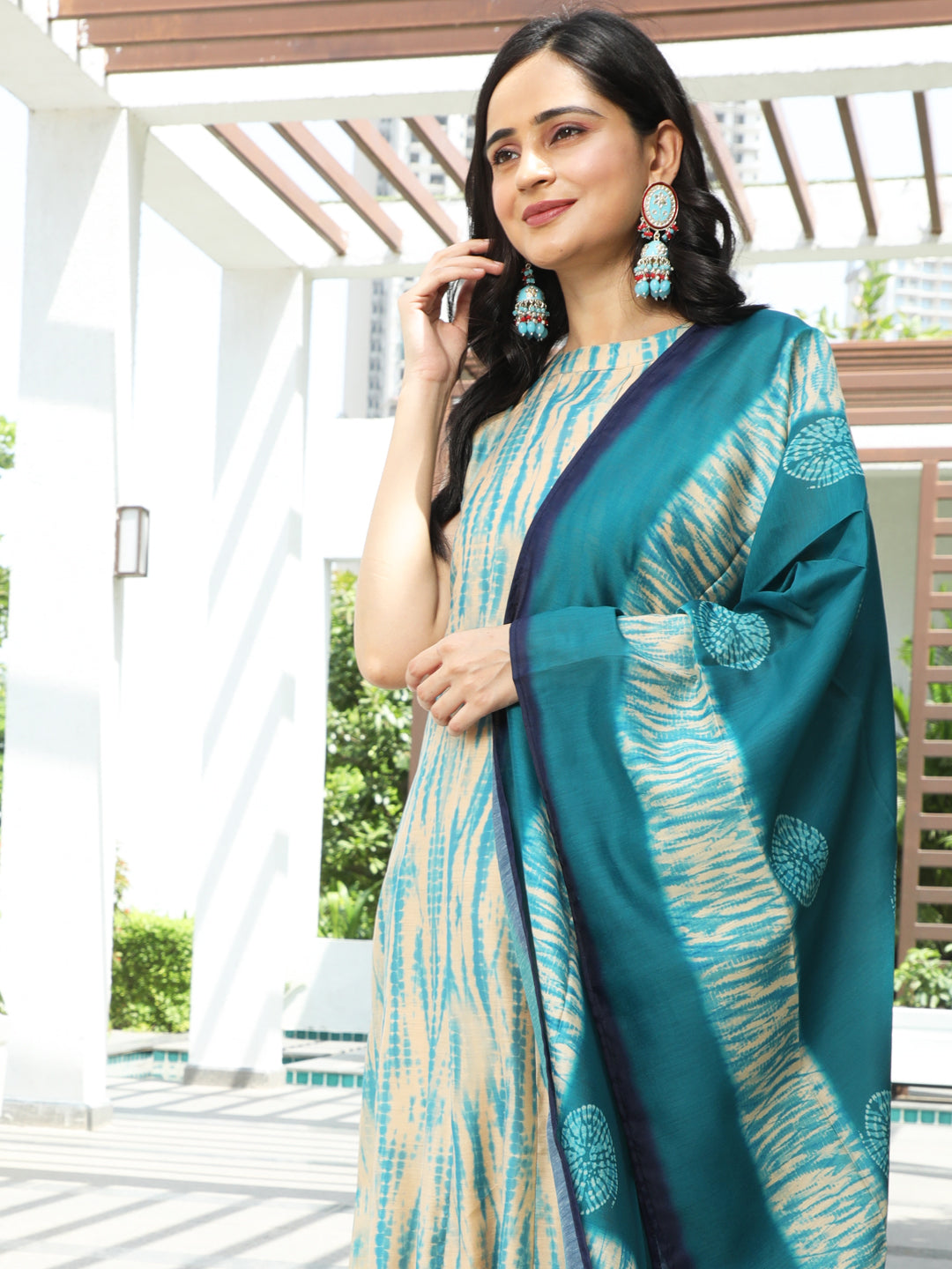 Cream Shibori Print Couple Combo Set - Elganza