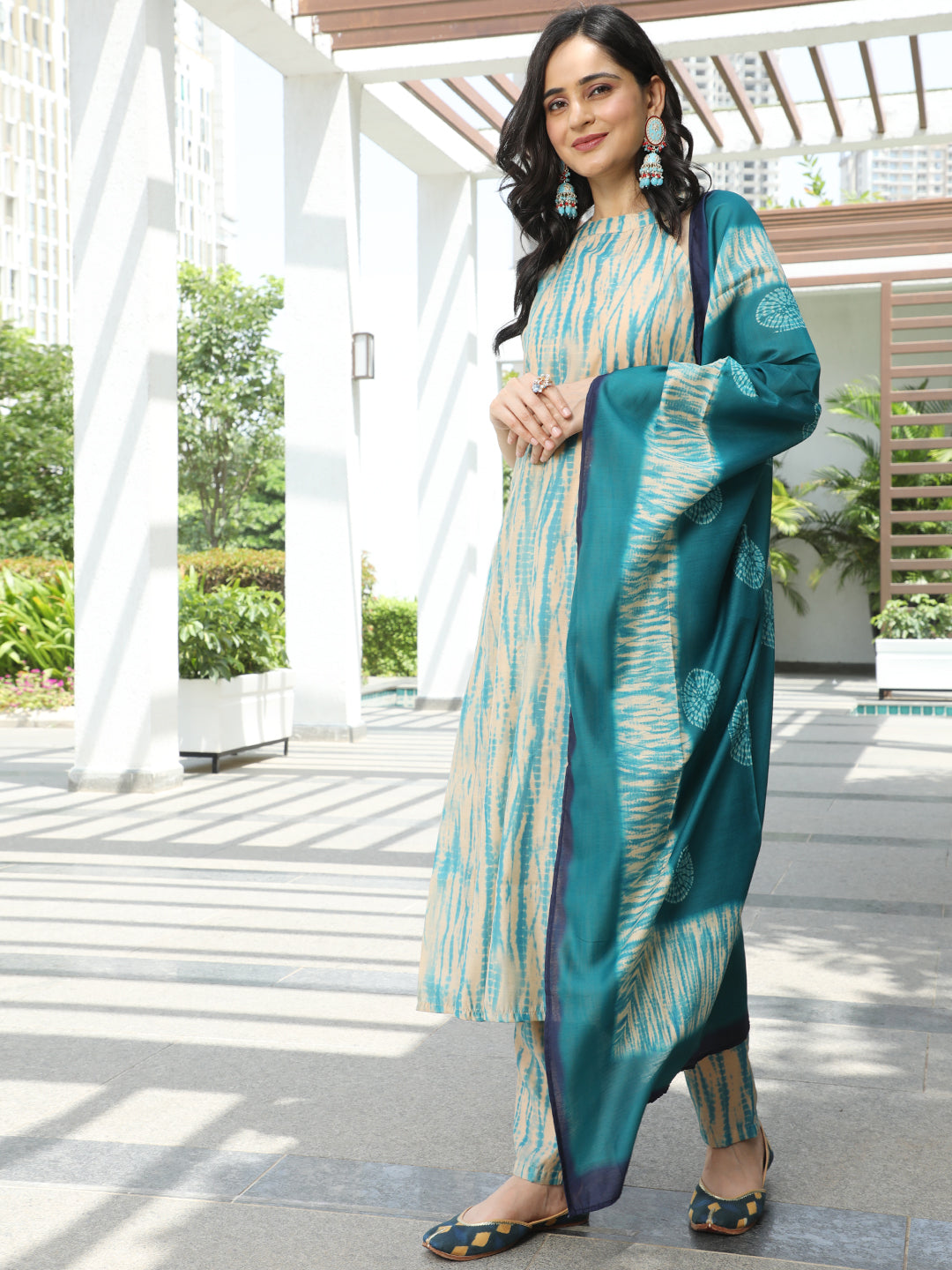 Cream Shibori Print Couple Combo Set - Elganza