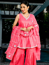 Pink Sequin Kurta Sharara With Dupatta - Elganza