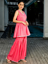 Pink Sequin Kurta Sharara With Dupatta - Elganza