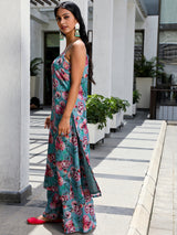 Blue Floral Print Kurta Palazzo With Dupatta - Elganza