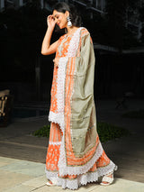 Peach Printed Kurta Sharara With Dupatta - Elganza