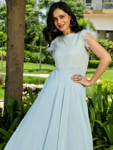 Blue Sequin Flared Maxi Dress - Elganza