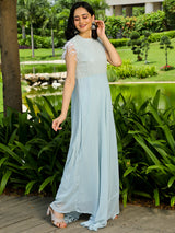 Blue Sequin Flared Maxi Dress - Elganza