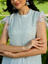 Blue Sequin Flared Maxi Dress - Elganza