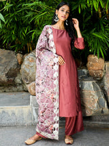 Brown Sequin Kurta Palazzo With Gota Work Dupatta - Elganza