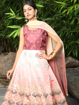 Brown Floral Print Lehenga Choli Set - Elganza