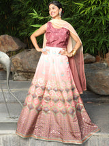 Brown Floral Print Lehenga Choli Set - Elganza