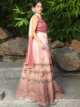 Brown Floral Print Lehenga Choli Set - Elganza