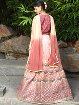 Brown Floral Print Lehenga Choli Set - Elganza
