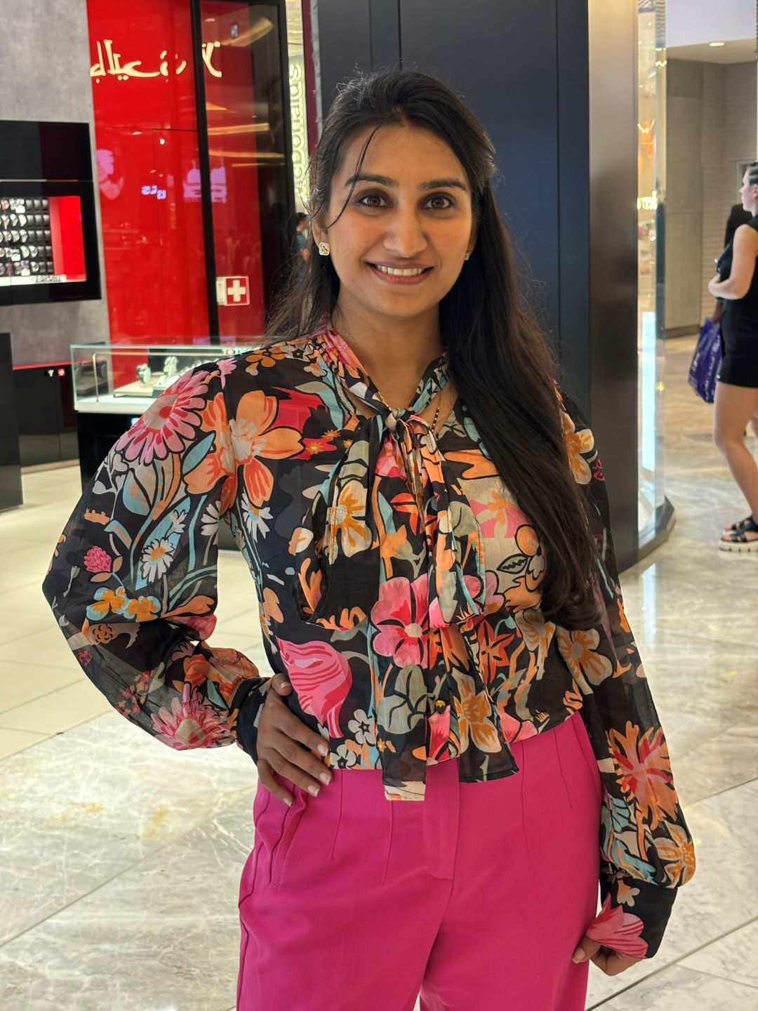 Black Floral print Shirt with Tie-Up - Elganza