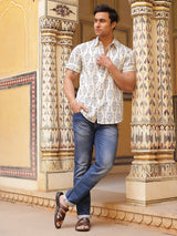 Cream Ethnic Motifs Shirt - Elganza