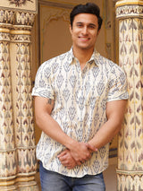 Cream Ethnic Motifs Shirt - Elganza