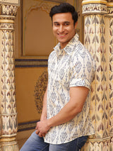 Cream Ethnic Motifs Shirt - Elganza