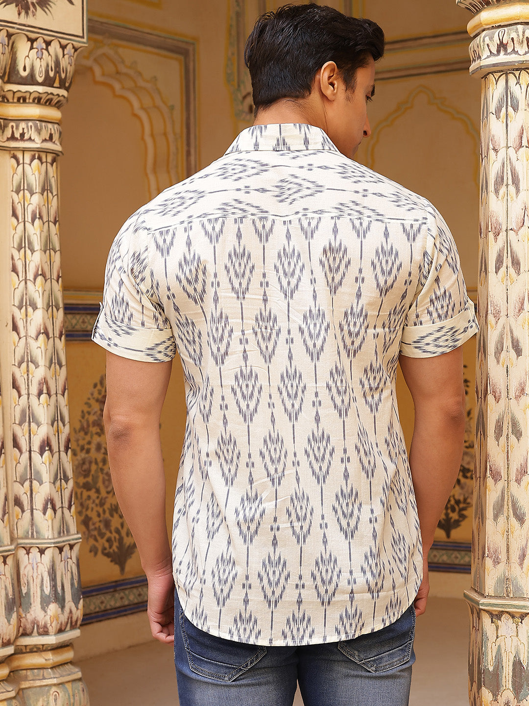 Cream Ethnic Motifs Shirt - Elganza