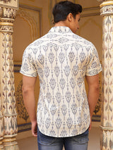 Cream Ethnic Motifs Shirt - Elganza