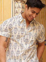 Cream Ethnic Motifs Shirt - Elganza
