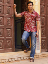 Maroon Ethnic Motifs Shirt - Elganza