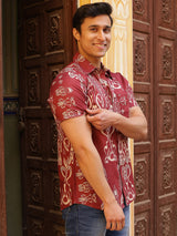 Maroon Ethnic Motifs Shirt - Elganza