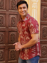 Maroon Ethnic Motifs Shirt - Elganza