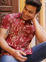Maroon Ethnic Motifs Shirt - Elganza