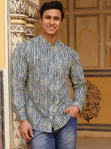 Blue Vertical Striped Shirt - Elganza