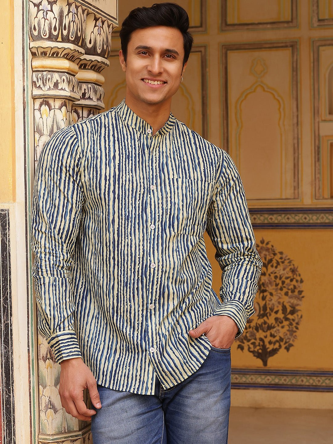 Blue Vertical Striped Shirt - Elganza