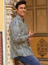 Blue Vertical Striped Shirt - Elganza