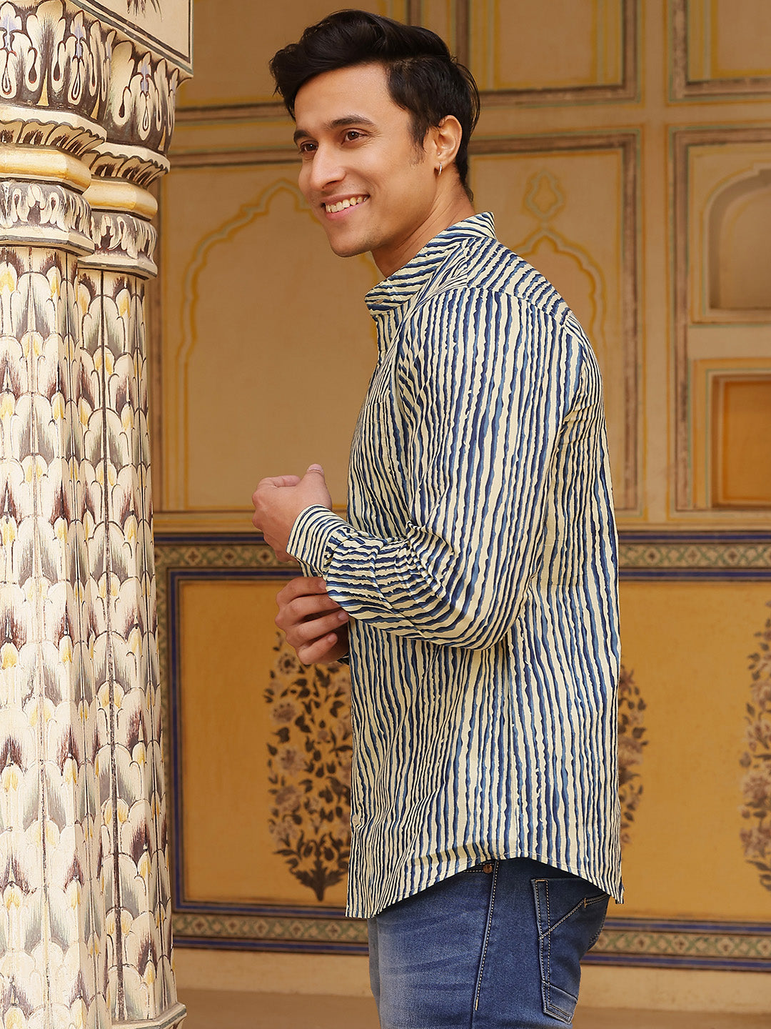 Blue Vertical Striped Shirt - Elganza