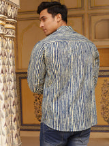 Blue Vertical Striped Shirt - Elganza