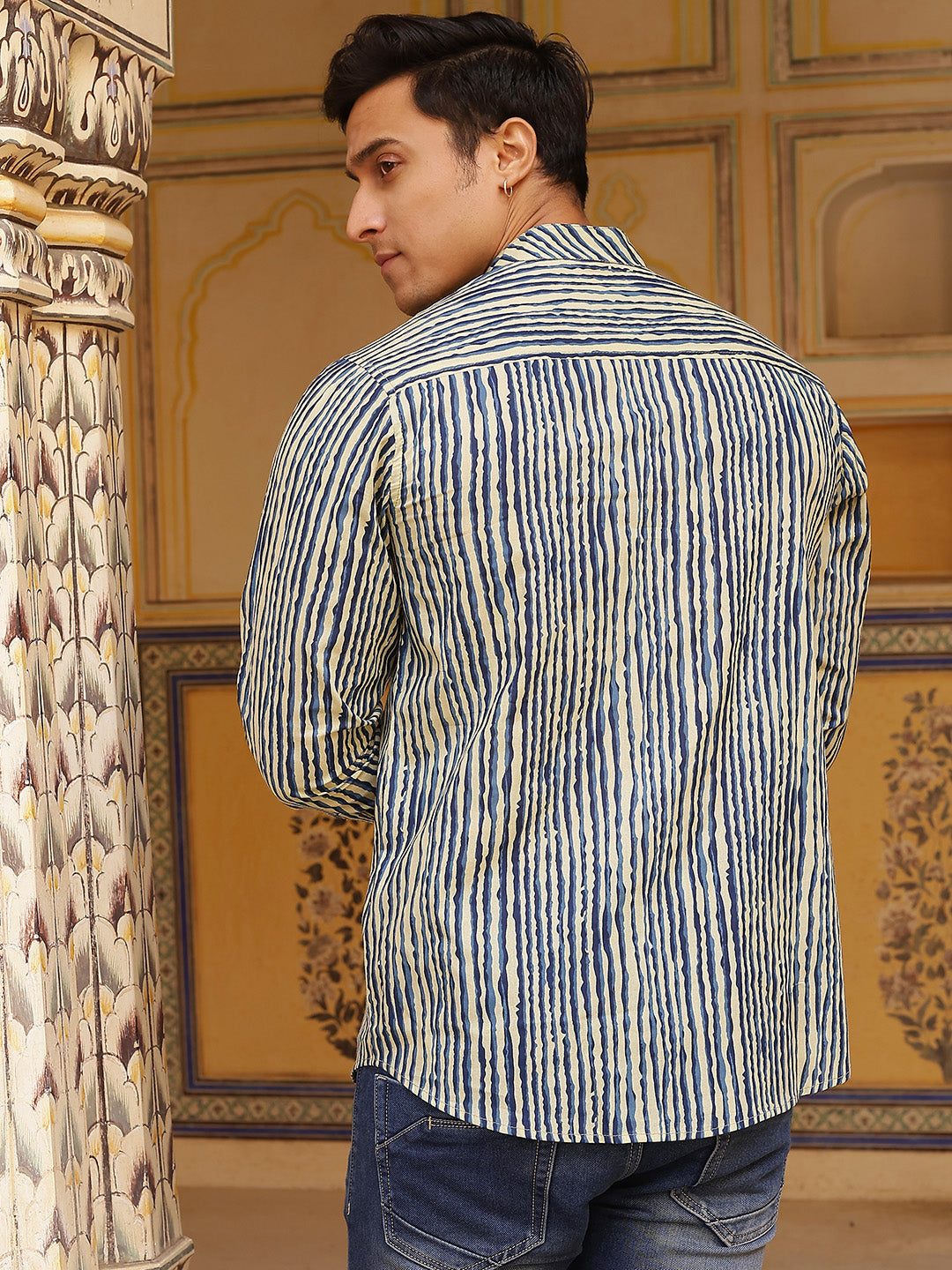 Blue Vertical Striped Shirt - Elganza