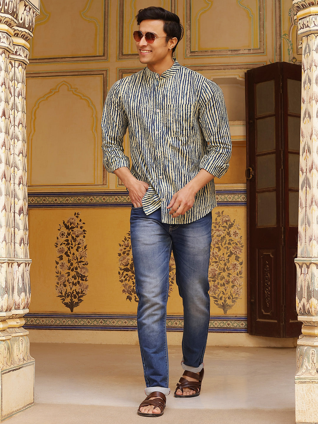 Blue Vertical Striped Shirt - Elganza